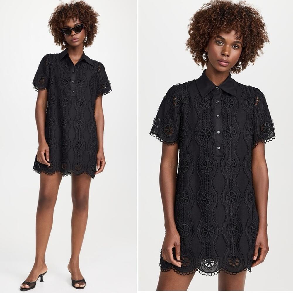 NWT NEW English Factory Scallop Embroidered Cotton Mini Shirt Dress XS